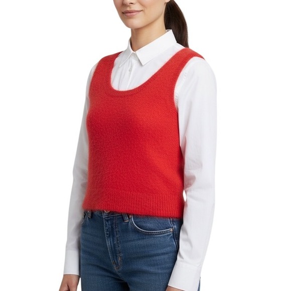 VTG RINZI Angora Rabbit Hair Fuzzy Sweater Vest Top Size S Red Holiday Hong Kong - Picture 9 of 9